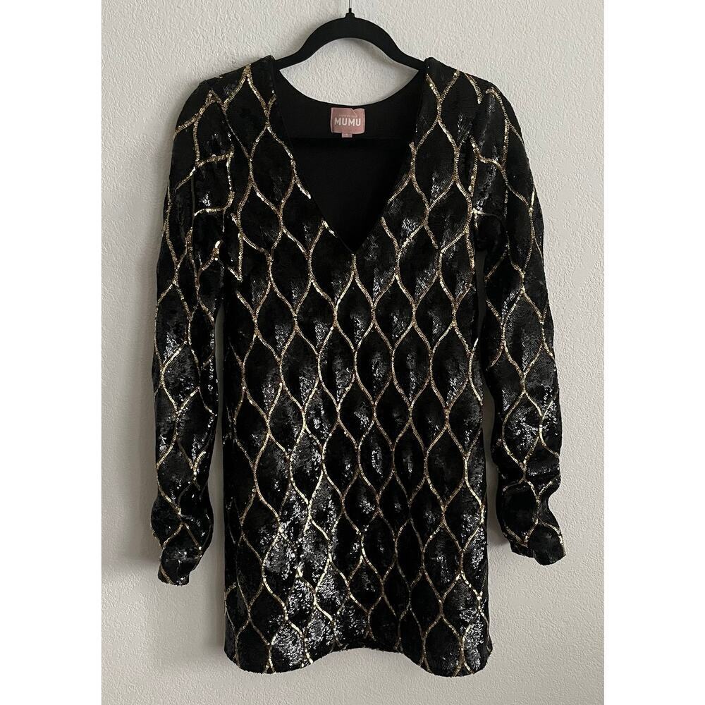 Show Me Your MuMu Black and Gold Sequin Mini Dress NWOT